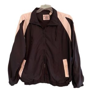 John Ashford Sport Track Jacket Black White Lightweight Mesh Lined Windbreaker L